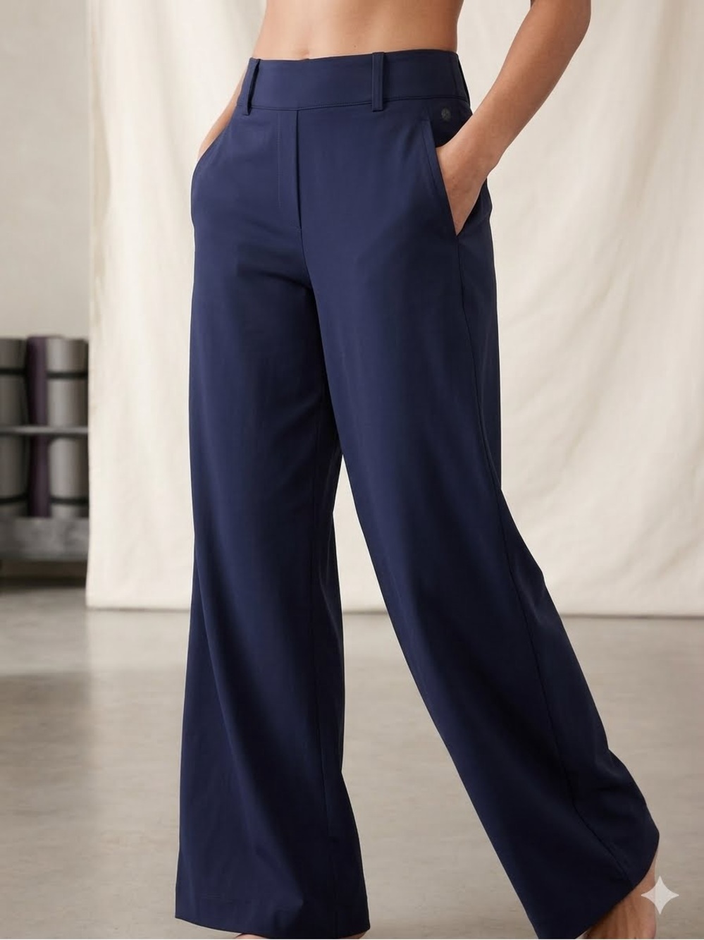 Athleta Brooklyn Heights Pleated Wide Leg Pants Navy Blue Women's Size 16 Travel